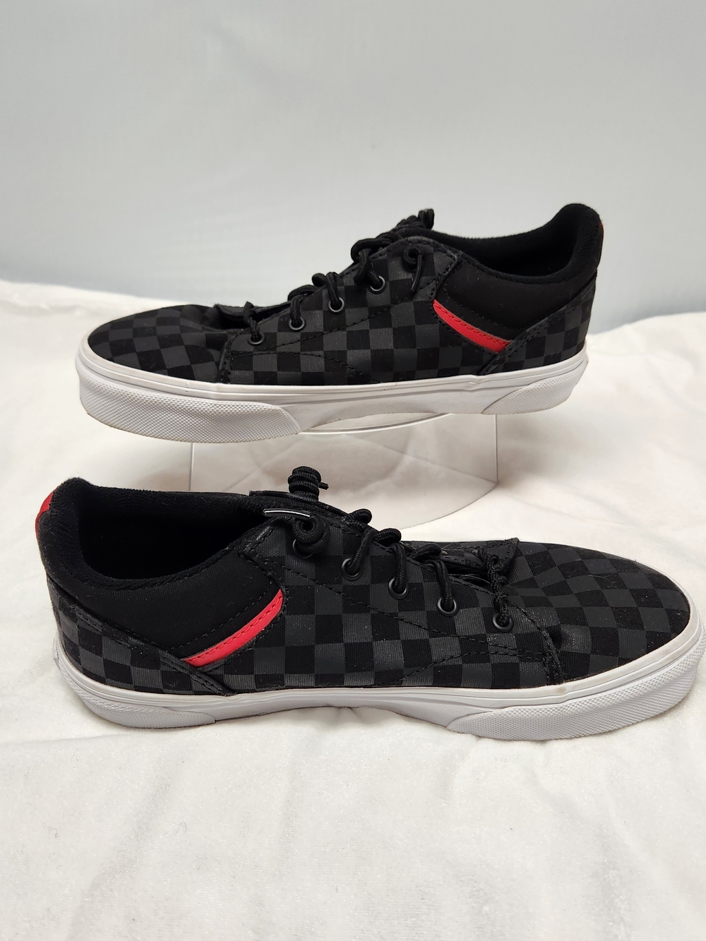 Vans Black Checkerboard Low-Top Sneakers with Red Stripe